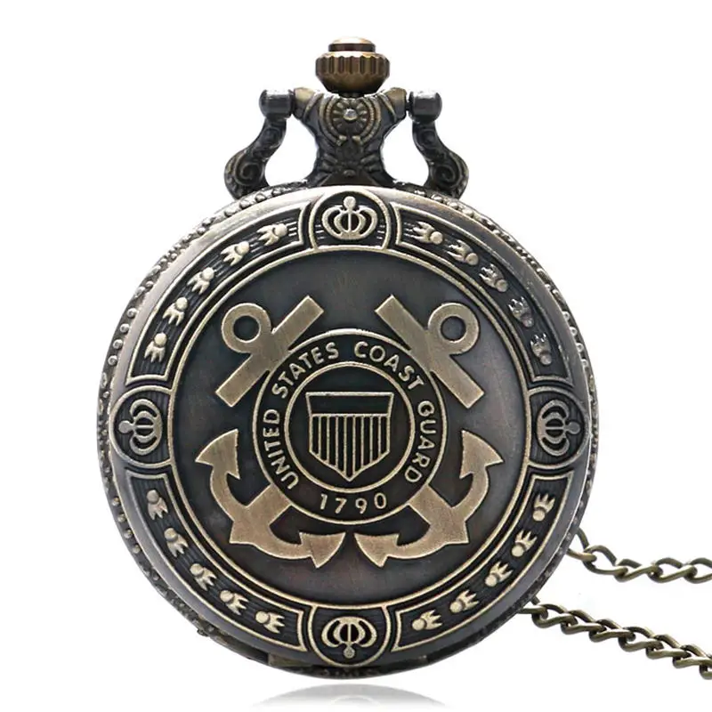 Bronze United States Coast Guard 1790 Theme Quartz Pocket Watch