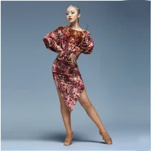 Latin Dance Dress Women Sexy Silk Velvet Ballroom tango Shirts Skirt danskleding franjas roupas tanzrock latein Wear Costumes