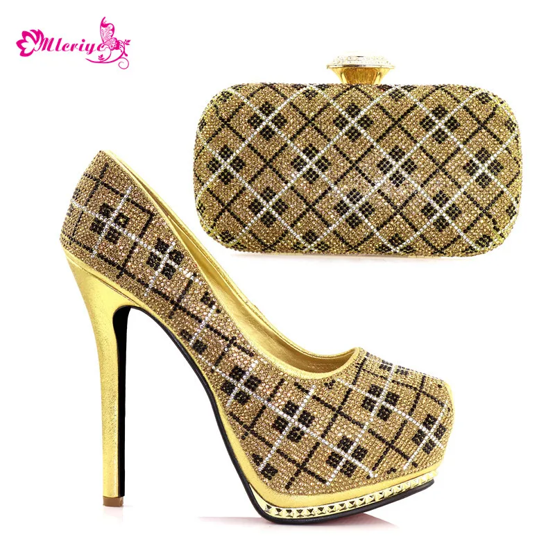 New Arrival Italian Designer Shoes and Bags Matching Set Decorated with Rhinestone Latest Matching Shoes and Bag Set In Heels