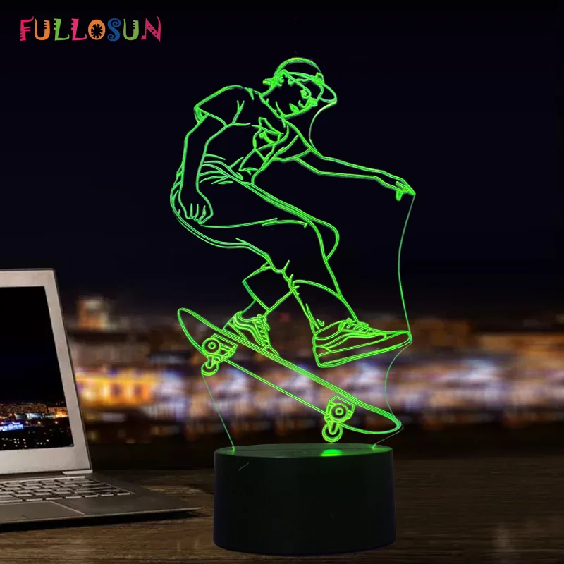 

Skateboard Model 3D Night Light LED USB Light Colorful Creative Gift 3D Decorative Lamp as Christmas Gift