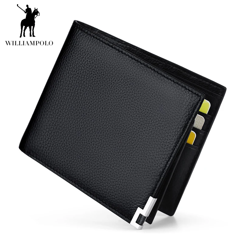 

Men Short Wallet For Credit Cards Genuine Leather Men Wallet Bi-Fold Purse Classic Vertical Horizontal Black Design