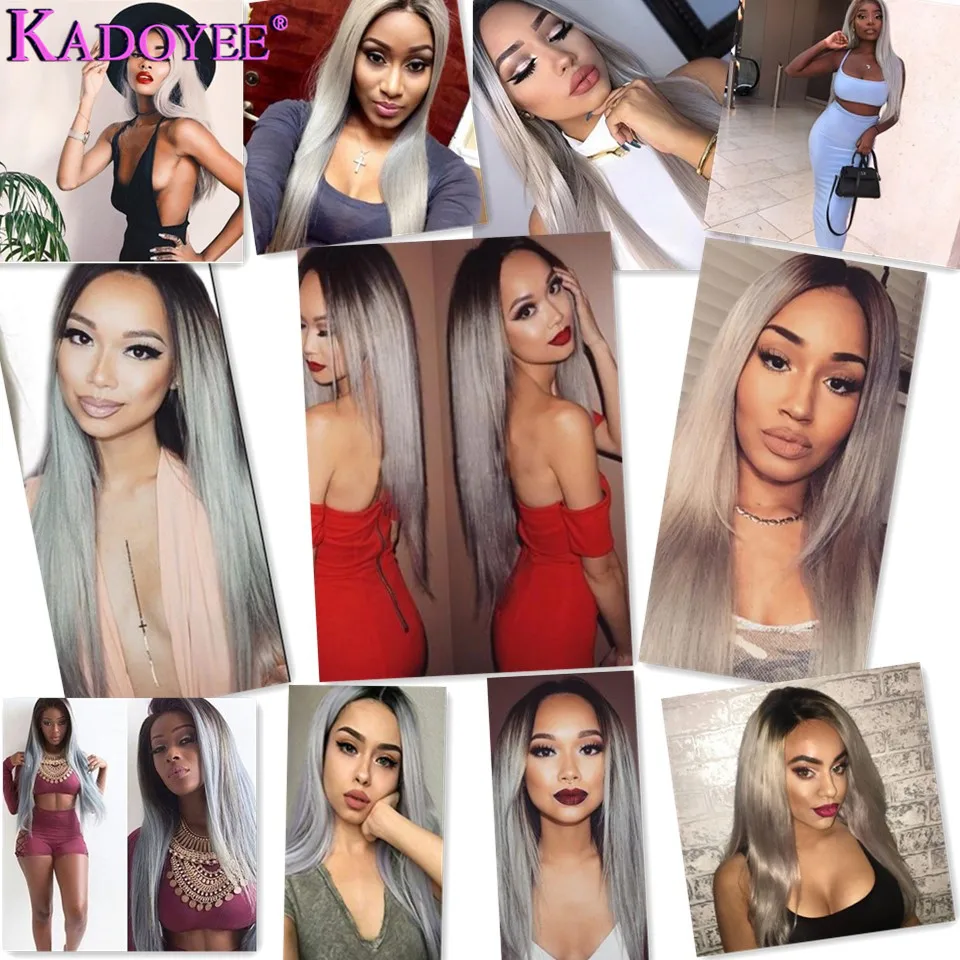 Ombre Grey Human Hair Lace Front Wig Pre plucked With Baby hair Ear to Ear Frontal Straight Human Remy Hair Lace Wig For Women