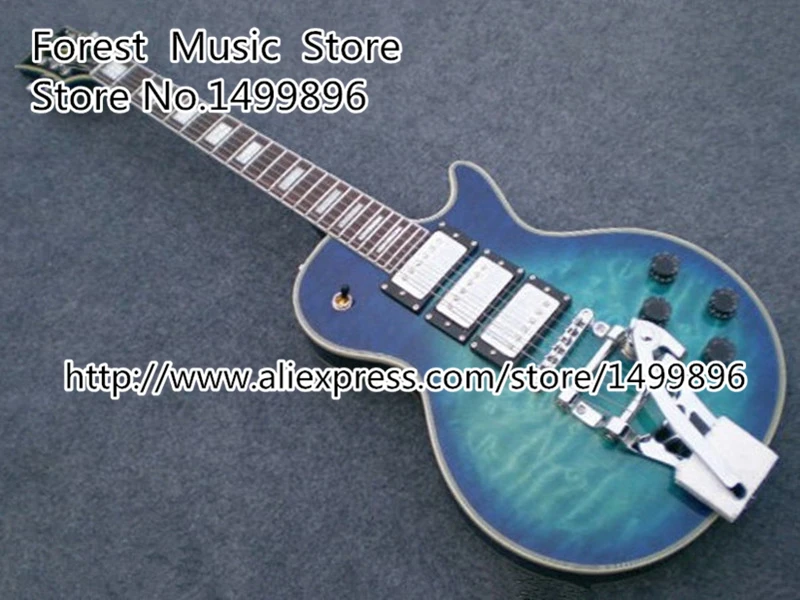 Top Selling Blue Vintage Quilted Three Pickups LP Custom Electric Guitarras China with Bigsby For Sale Top Selling Blue Vintage Quilted Three Pickups LP Custom Electric Guitarras China with Bigsby For Sale