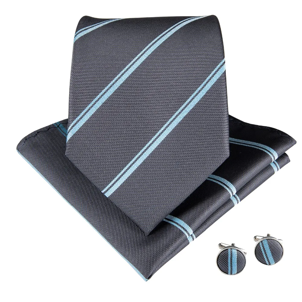 DiBanGu 2019 Новый Серый полосатый мужские галстуки Pocket Square Set шелковые галстуки шеи галстук Gravatas галстук для Бизнес Свадебные N-7090