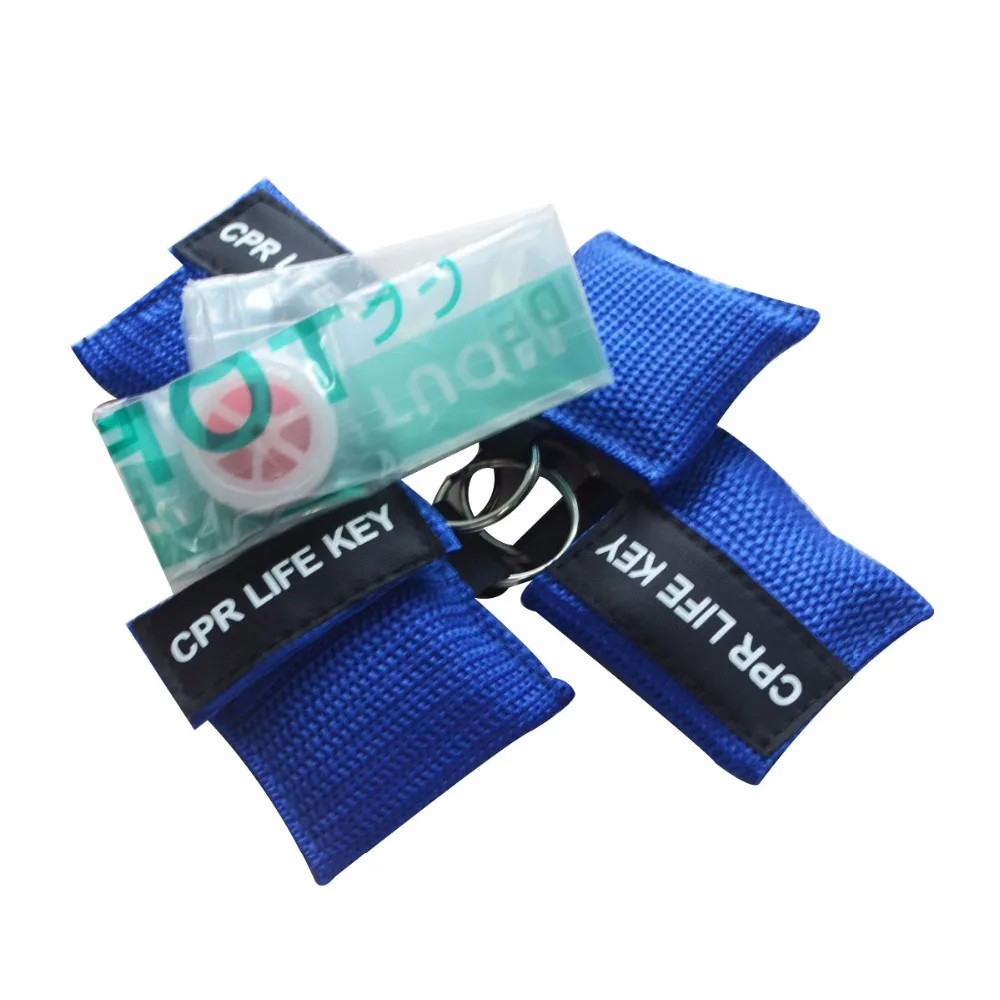 

500Pcs CPR Key With Mouth To Mouth Breathing Masks Face Shield With Keychain Key Ring For First Aid Use With Blue Nylon Pouch