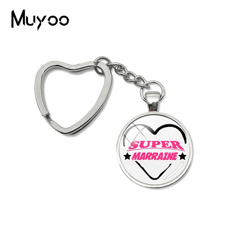 

2019 New Super Marraine Heart Keychain Hand Craft Art Photo Key Chain Glass Dome Jewelry Keychains