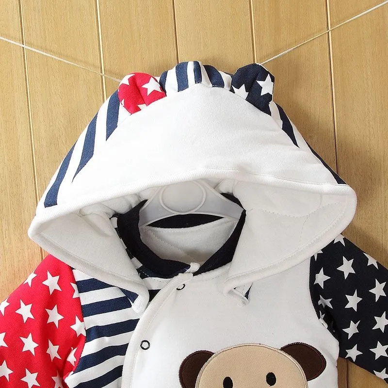 Roupas de Manga Longa com Capuz Outwear para 0-12 Novo Bebê Macacão Inverno Grosso Quente Menino Crianças Recém-nascidos m 2020 4 High Quality Mamãe e Bebê