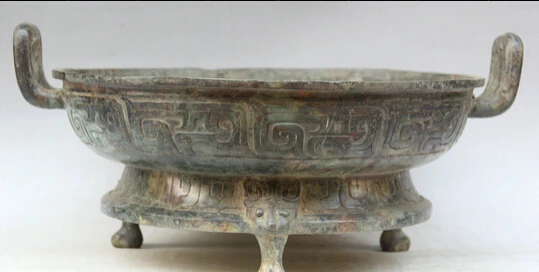

JP S0524 18" Old Chinese Bronze Folk 3 Foot Beast Head handle pan cauldron holloware