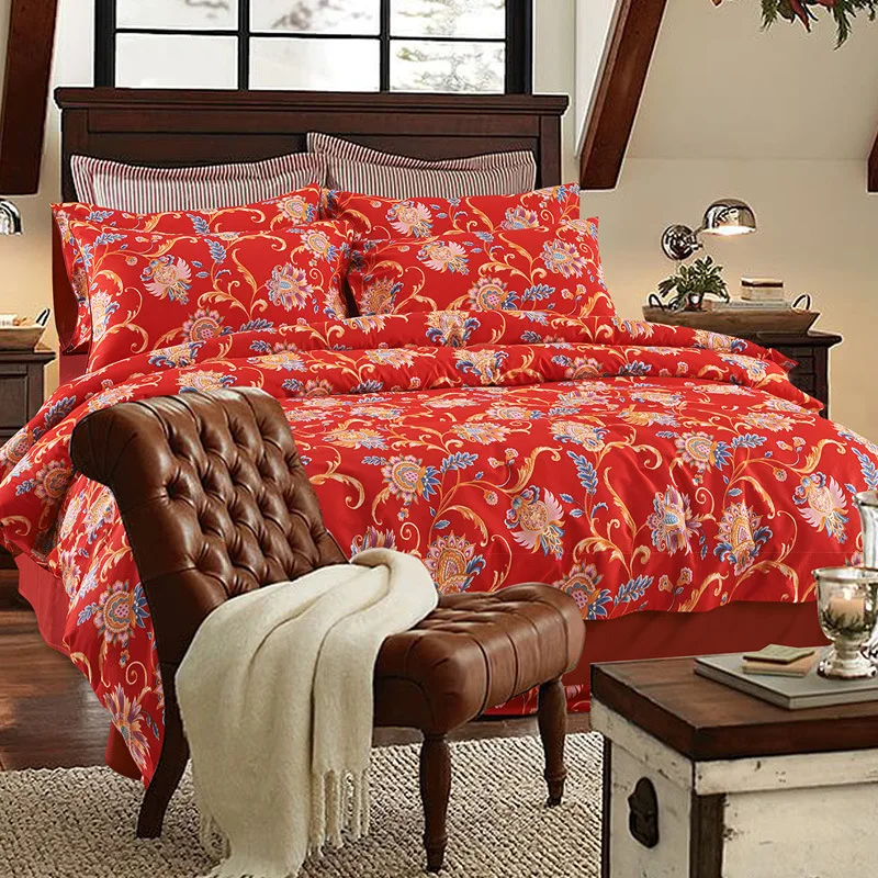 Premium Egyptian 60s Tribute Silk Cotton Wedding Four piece kit Bedding Set Elegance 4pcs Linen