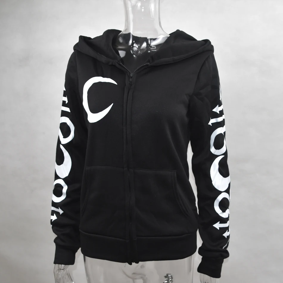 Women Hoodies Punk Moon Letters Skull Print Sweatshirts Spring Autumn Long Sleeve Black Jacket Zipper Coat 2018 Fashion Hip Hop