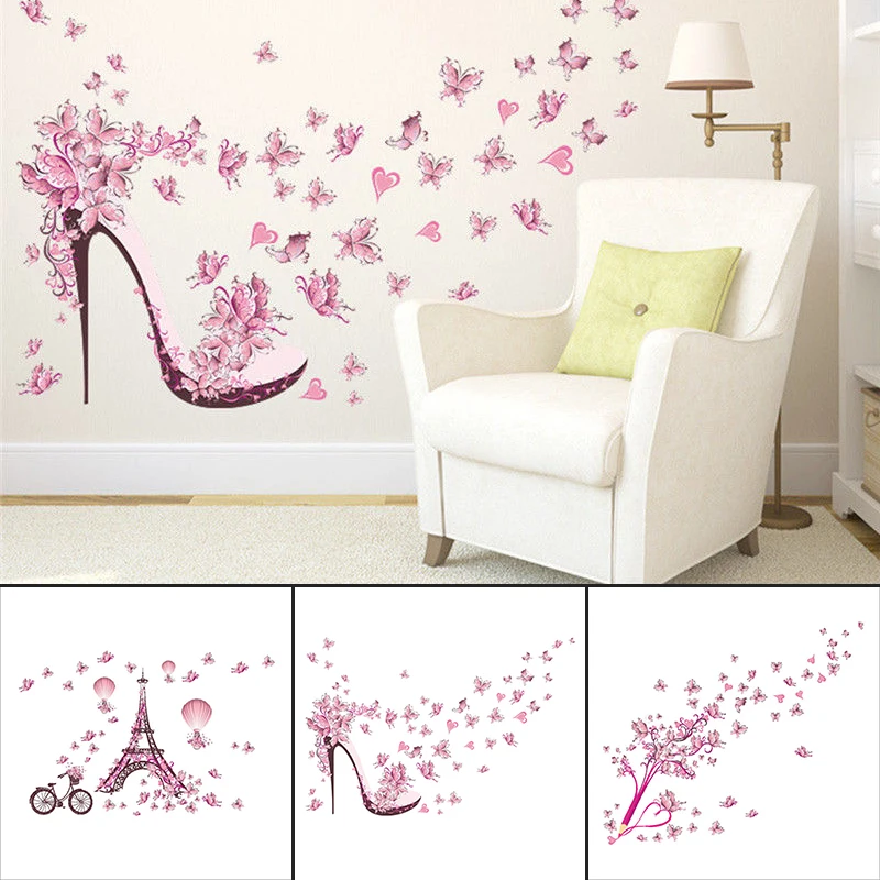 2018 New Hot Beautiful Girls Pink Butterfly Decor Living Room wall stickers on the wall decoracion stickers home decor