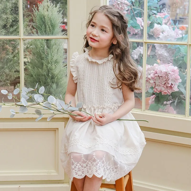 

Girls Dress Embroidered Ruffles Princess Party Clothing Summer Cute Children Lace Pink and White Color Holiday vestidos 2-10Y