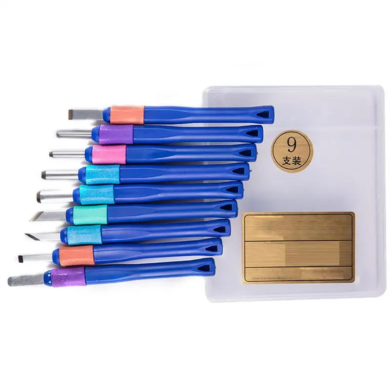 1 Box 4/9/11PCS SK2 Seal Engraving And Carving Knife Tool Set With Plastic Shank Manual Rubber Handle