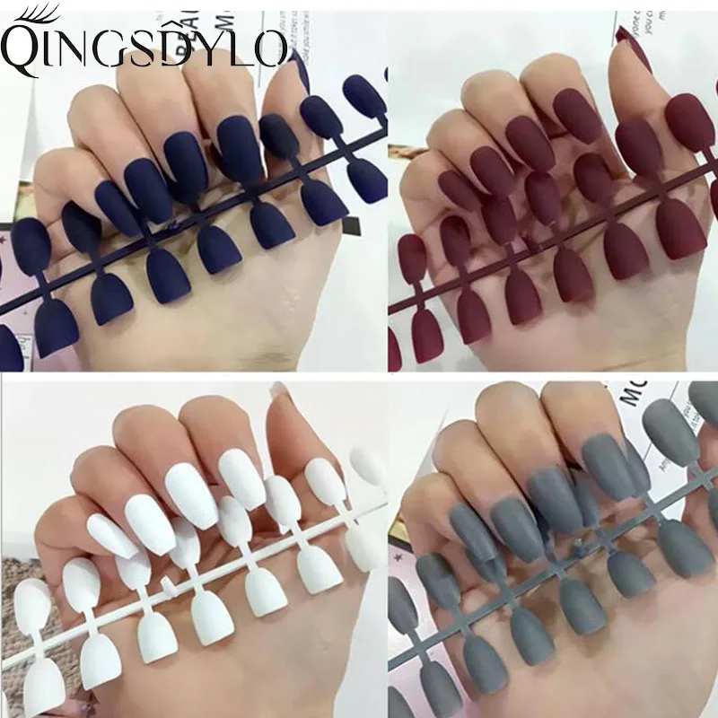 Qingsdylo 24 шт./компл. ногти в гробу полное покрытие Средний балерины матовые