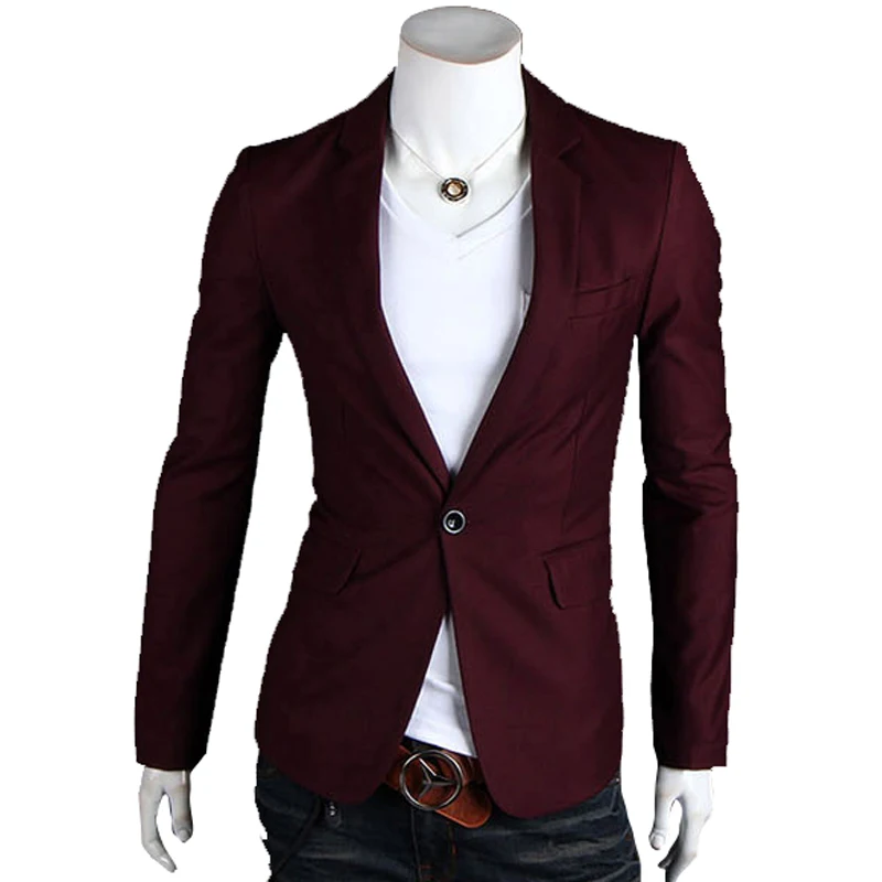 Mens Burgundy Blazer 2015 Korean Autumn Male Single Button Suit Jacket ...