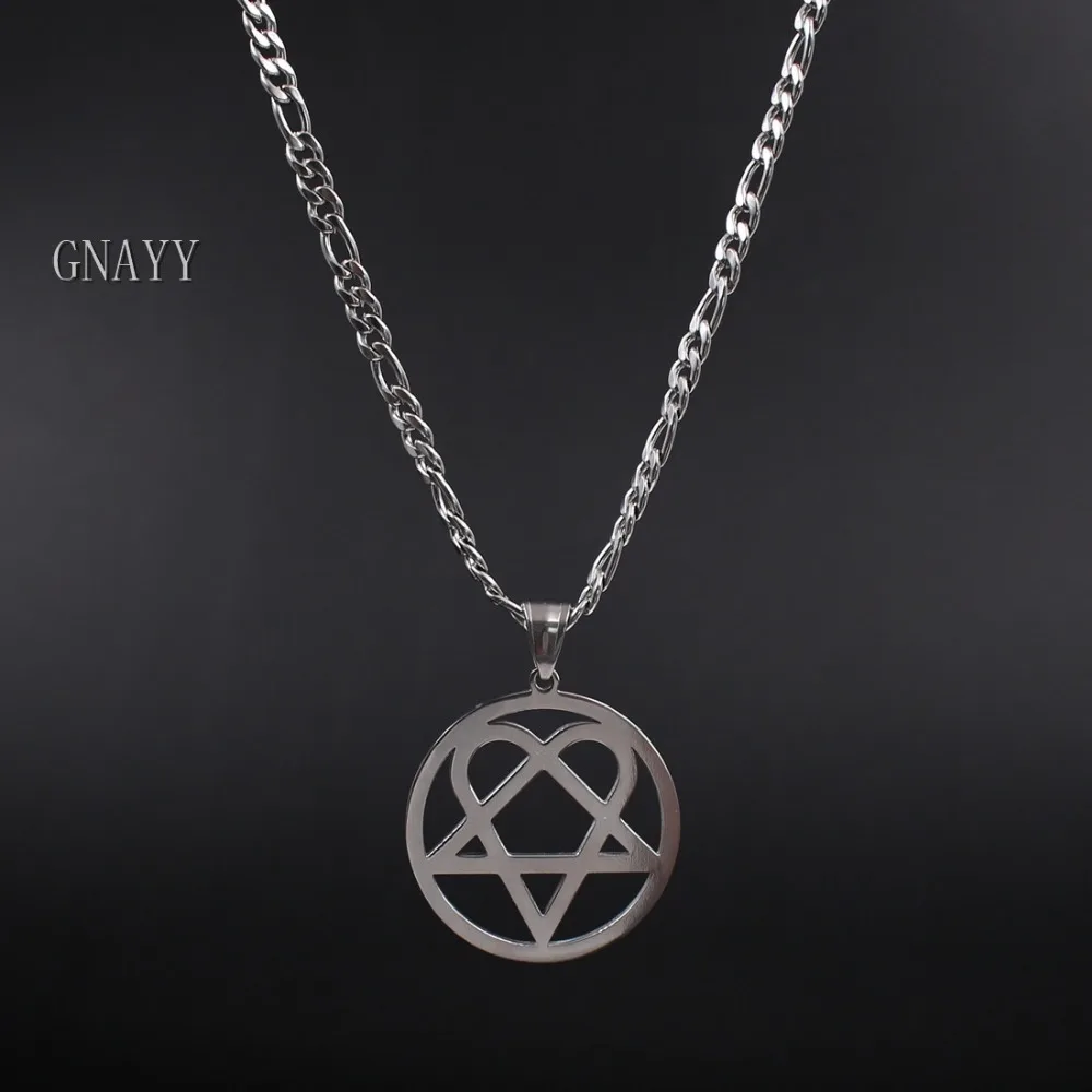 Панк ювелирные изделия ему ожерелье из нержавеющей стали Heartagram кулон Merch Логотип Символ 2" панцирная цепь