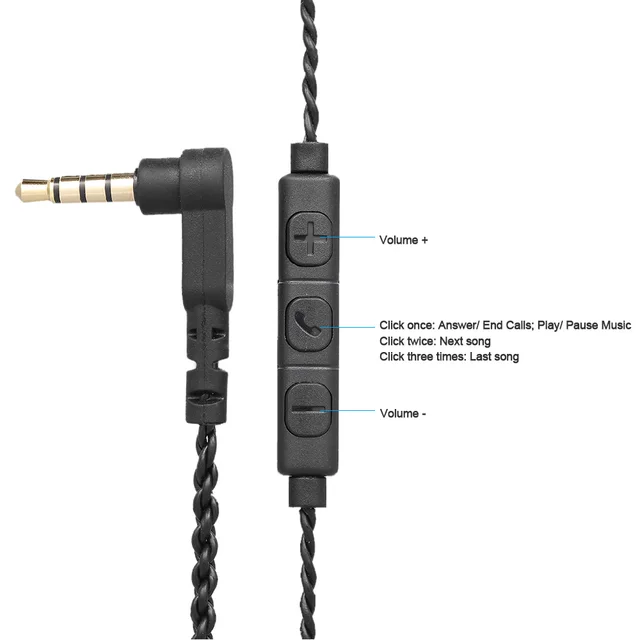 2 pin 0.75mm to 3.5mm Earphone Replacement Earbuds Exchange Cable w/ 3