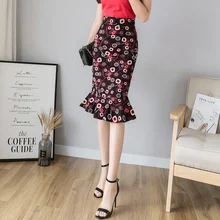 Весенняя модная женская юбка офисная Высокая талия Повседневная облегающая формальная Винтажная с принтом Русалка Женская миди юбка плюс размер