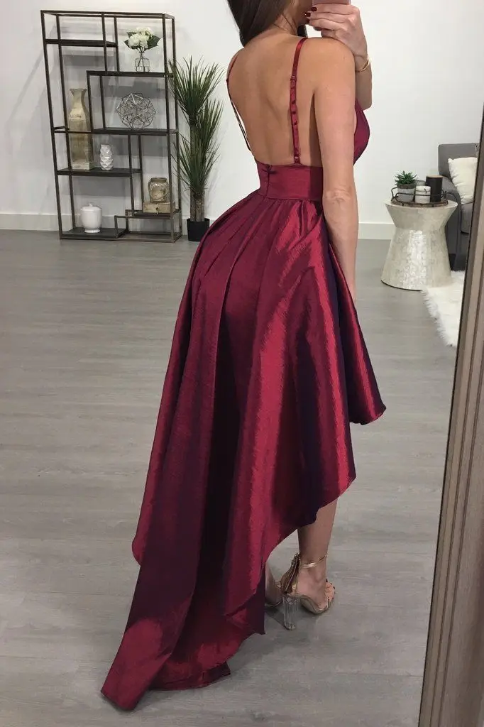 New Fashion Bridesmaid V Neck Women Formal Wine Red Backless Asymmetrical Dress Custom Women Elegant Clothing