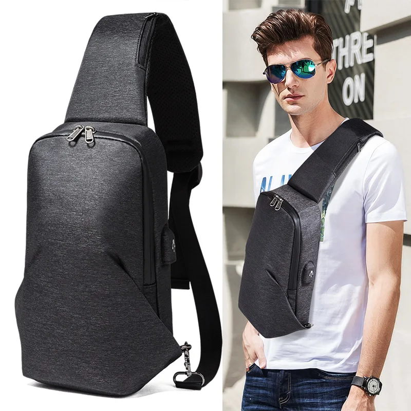 

New Arrival Male Shoulder Bags USB Charging Crossbody Bags Fashion Casual Travel Multifunction Solid Color Cross Body Bag