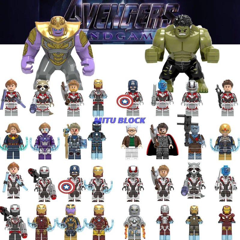 

Legoinglys 34Pcs Avengers 4 Endgame Thanos Thor Raccoon Hawkeye War Machine Iron Man Spiderman Building Blocks Figures Toy Gift