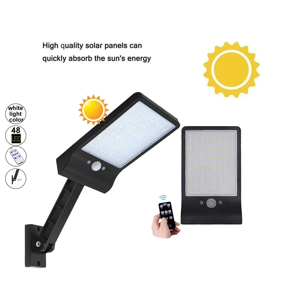 

48 LED Solar Light Three Modes Garden Wall Fence Lamp remote control PIR Motion Detector Door Wall Light Outdoor Wall Lamp Secu