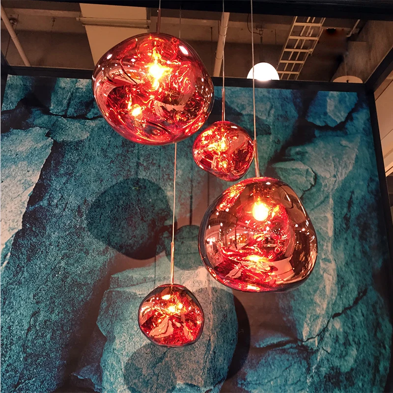 Современные подвесные светильники с расплавом D25/40 см, акриловая лава, Необычные серебристые, золотые, медные зеркальные одиночные подвесные лампы для освещения гостиной