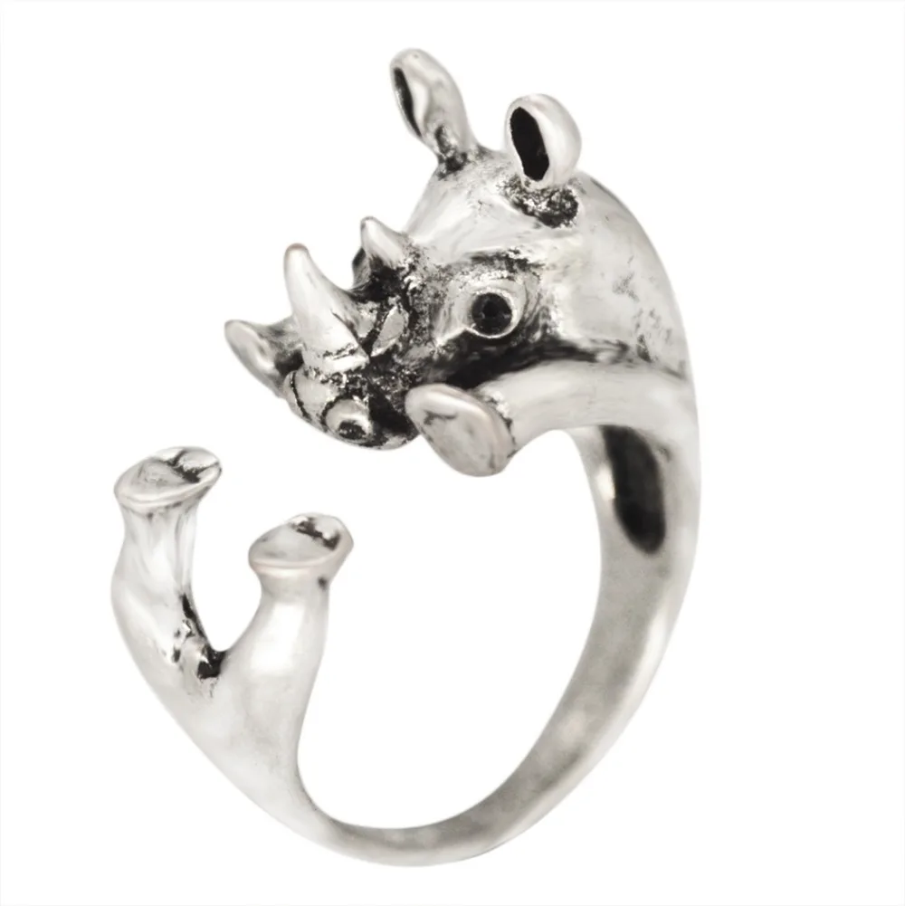 QIAMNI хиппи носорог античное серебряное животное, носорог костяшки кольца для мужчин и женщин мода бохо шик латунь Анель пара ювелирных изделий
