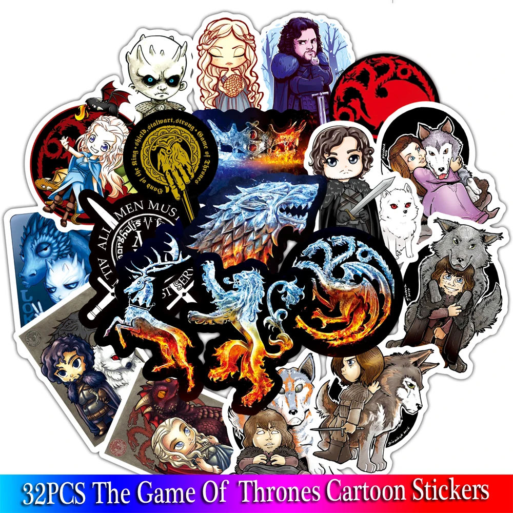 

32Pcs The Game Of Thrones Stickers The End For Children Luggage Laptop Bicycle Motorcycle Anime Stickers For Toys Sets