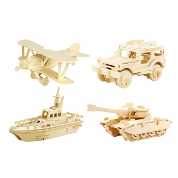 

4 Pcs Educational Puzzles 3D Wooden Puzzles Educational Toy Wooden 3D Jigsaw Tank Air Defense Armored Missile Vehicle Puzzle
