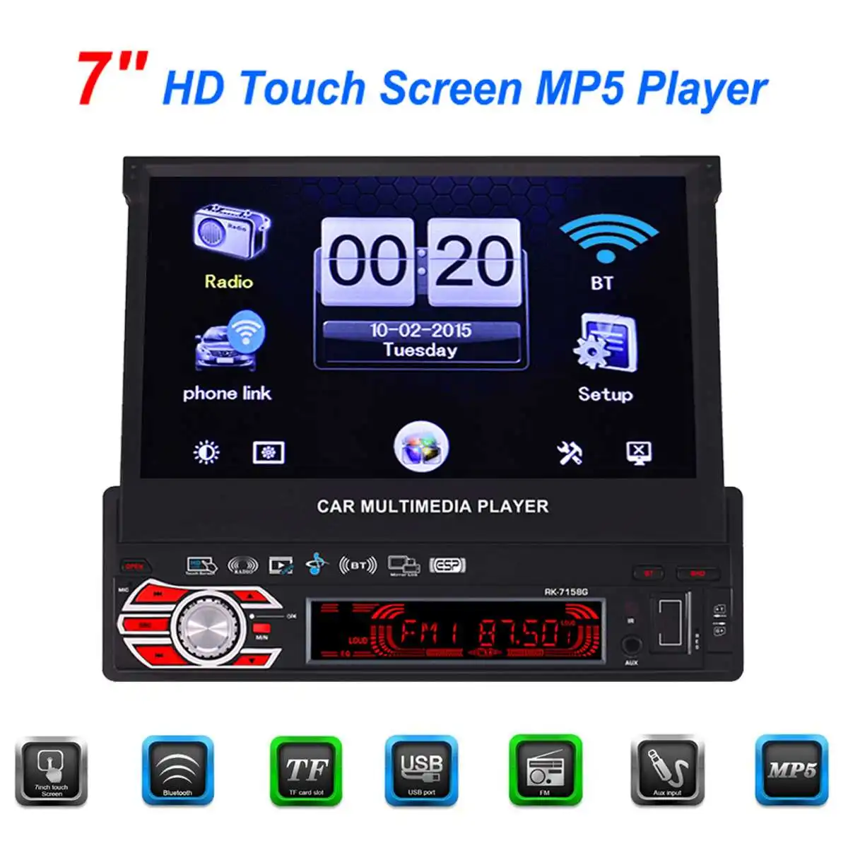 

7 Inch for Touch Screen bluetooth Car Radio stereo USB SD AUX IN FM video MP4 MP5 Player support Rear View Camera In Dash