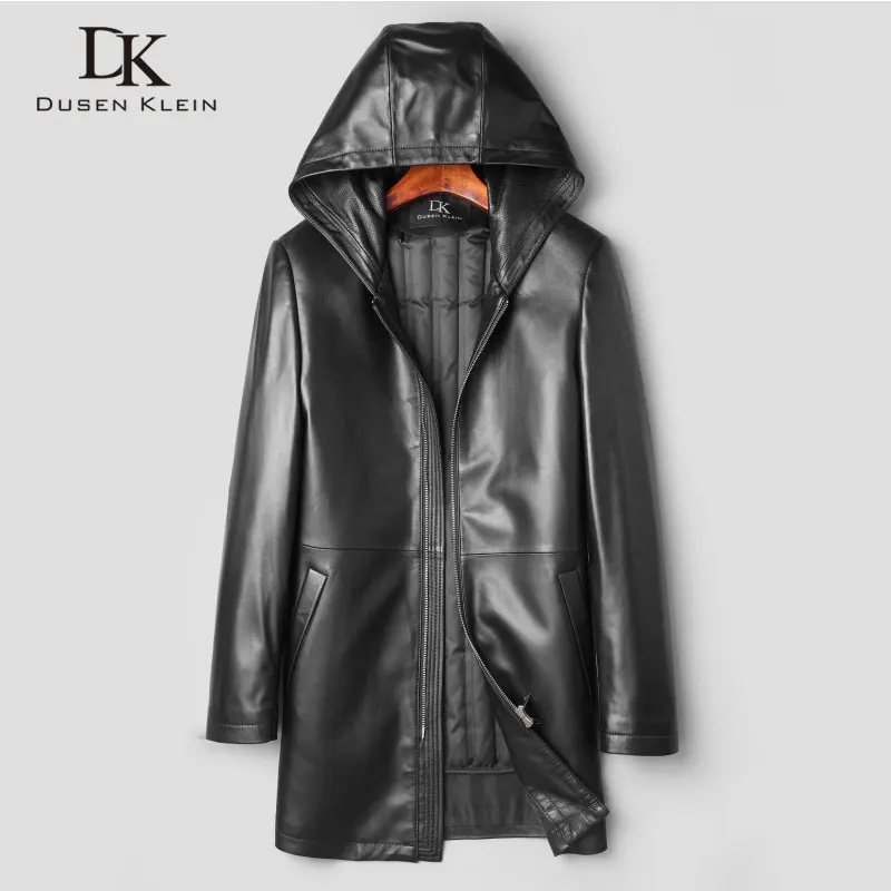 

Men Genuine Leather Jackets Sheepskin Long Outerwear for men Hooded Leather Coat 2018 New Autumn Brand Luxury Jacket Z17035