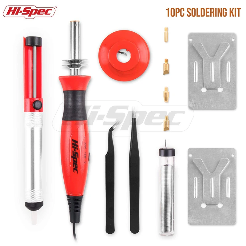 Hi-Spec 15pc 2in1 0-15w-30W Dual Temperature Electrical Soldering Iron Wood Burning Pyrography Set Solder Iron Pen Welding Set 