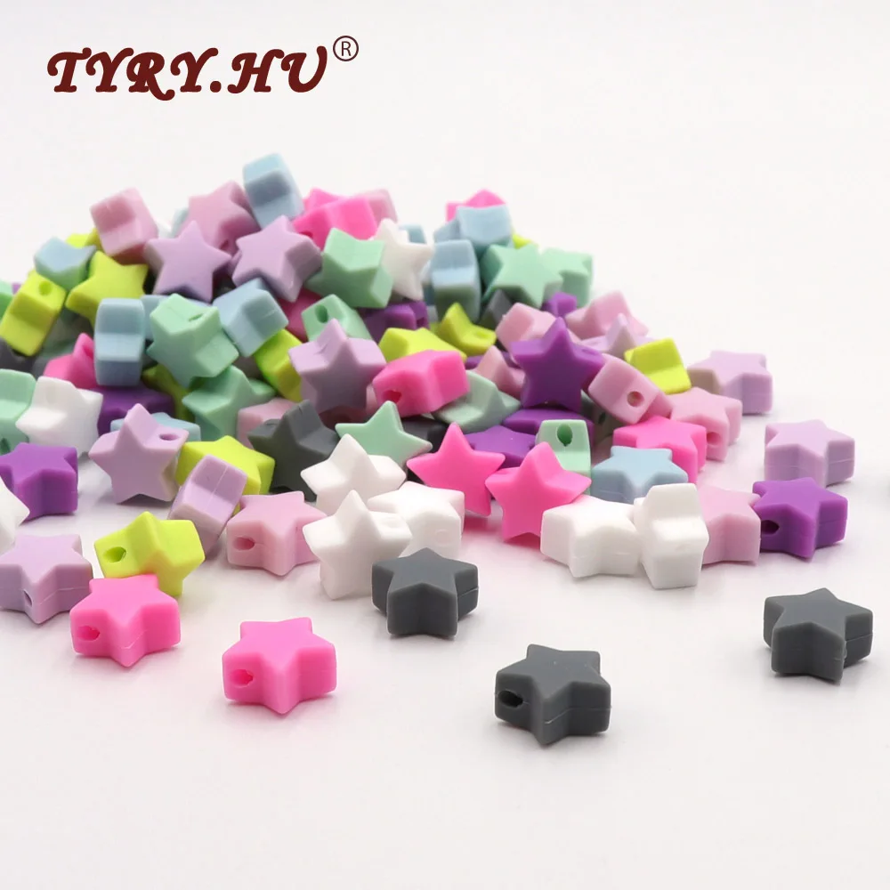 

TYRY.HU 15mm BPA Free 100Pcs Beads Silicone Star For Jewelry Making Food Grade Baby Teething Nurse Chewed Beads DIY Baby Teether