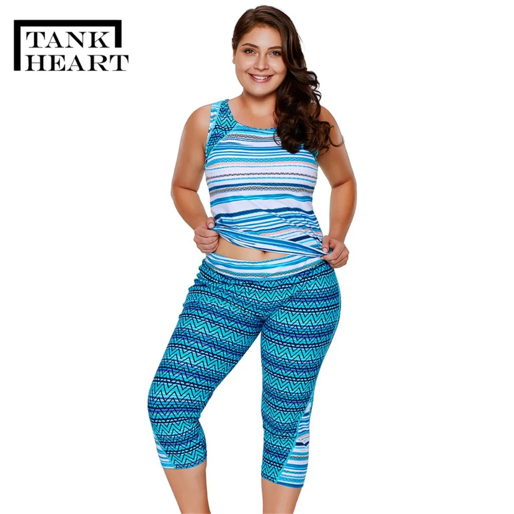 

Tank Heart Blue Striped Biquini Plus size Swimwear Women Tankini Swimsuits Women Two Piece swimsuit for women badpak tankinis