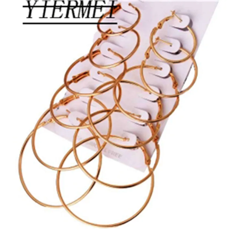 

new fashion 6 Size Set Round Earring Gold Alloy C Simple Style Brincos Circle Earing Set for Women Gifts Pendientes