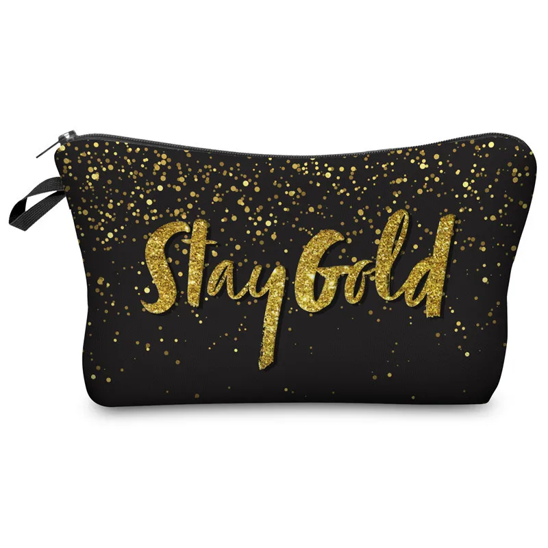 

PACGOTH Stardust 3D letter Stay gold Print Women Polyester Cosmetic Cases Organizer Makeup Necessary For Trave Clutch Bags 1 PC