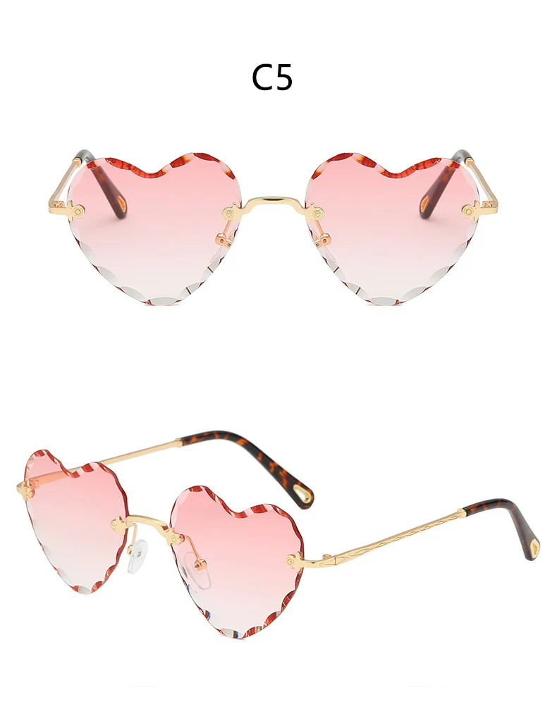 Женские солнцезащитные очки с красным сердцем, модные дизайнерские Кристальные солнцезащитные очки кошачий глаз, известный бренд, градиентные солнцезащитные очки без оправы, сексуальные женские солнцезащитные очки