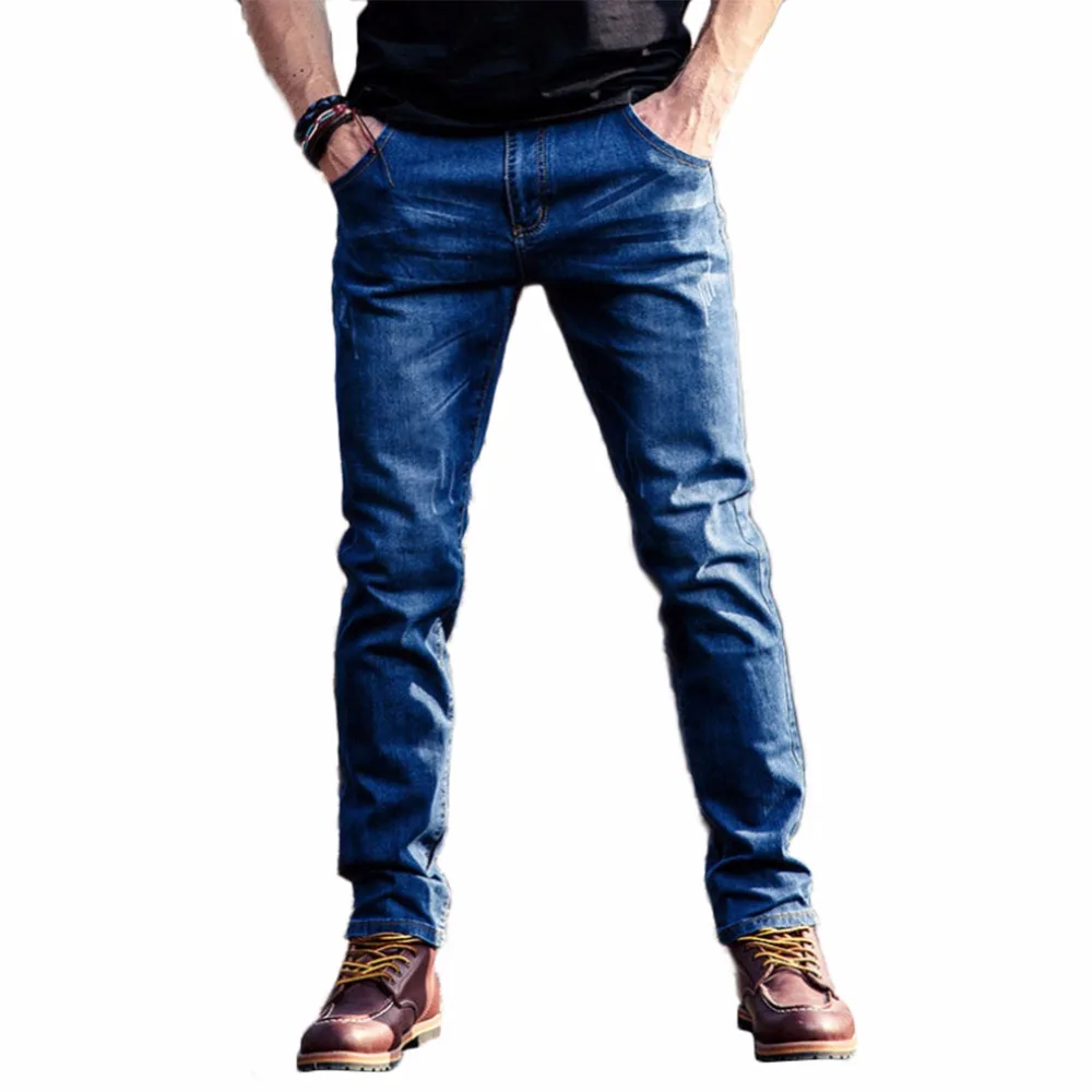 Mens jeans New Fashion Men Casual Jeans Slim Straight High Elasticity Feet Jeans Long Trousers