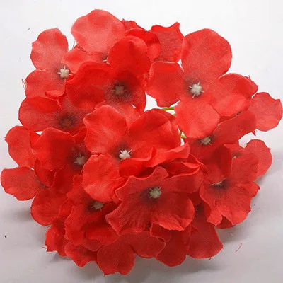 50pcs artificial silk decorative hydrangea heads simulation DIY flower head silk flower for wedding home decoration flower - Цвет: red