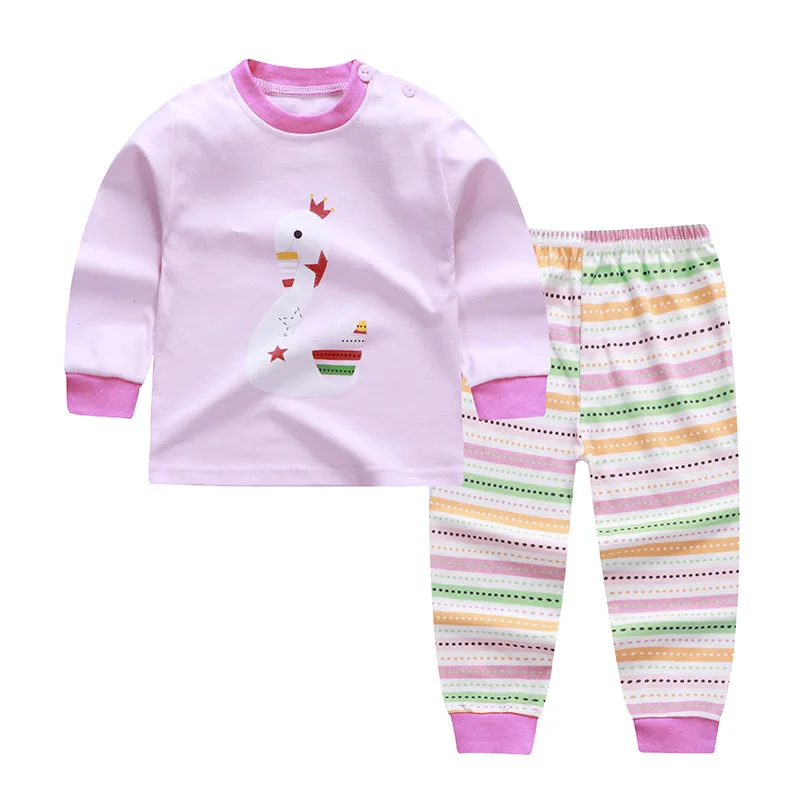 Stripe children's sleepwear for baby boys clothing cotton long sleeve shirt+pant - Цвет: 15