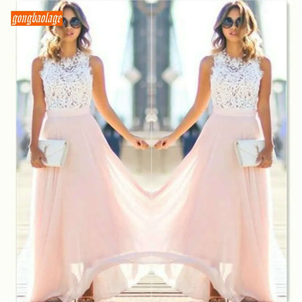 

Sexy Women Pink Prom Dresses Formal Party Scoop Lace Chiffon Zipper A-Line Cheap Evening Party Gown 2019 Occasion Prom Dress