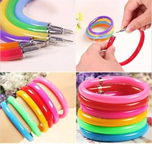 10PCS New Flexible Ball Pen Cute Soft Plastic Bangle Bracelet Ballpoint Pens School Office Gifts