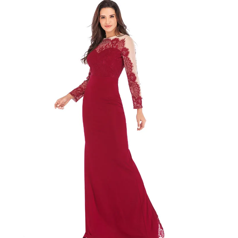 IDress High Quality Lace Embroidery Evening Dress Long Sleeve Charming Robe Longue Femme Long Dress for Wedding Party for Woman (17)