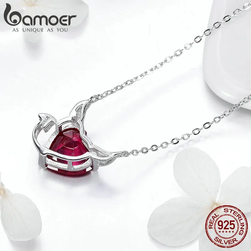 BAMOER New Collection 100% 925 Sterling Silver Devil Wings Red CZ Necklaces Pendant For Women Fashion Silver Jewelry SCN286 - Image 4