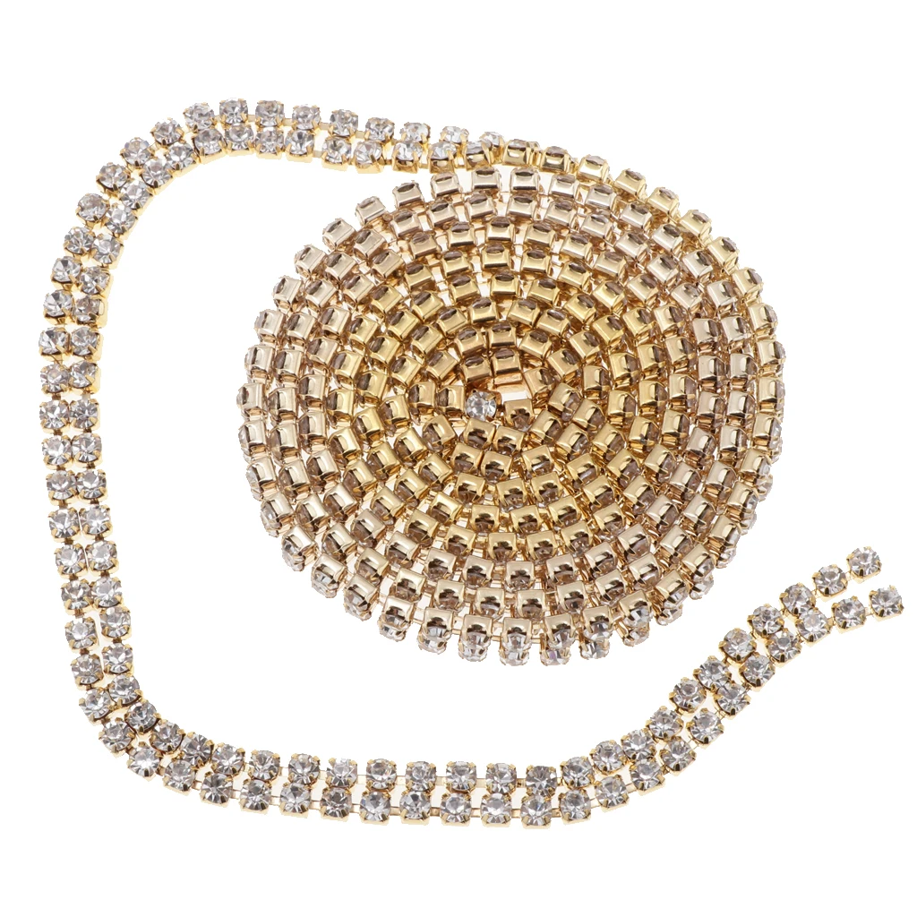  2-Row Crystal Rhinestone Close Chain DIY Diamond Mesh Ribbon 1 Yard