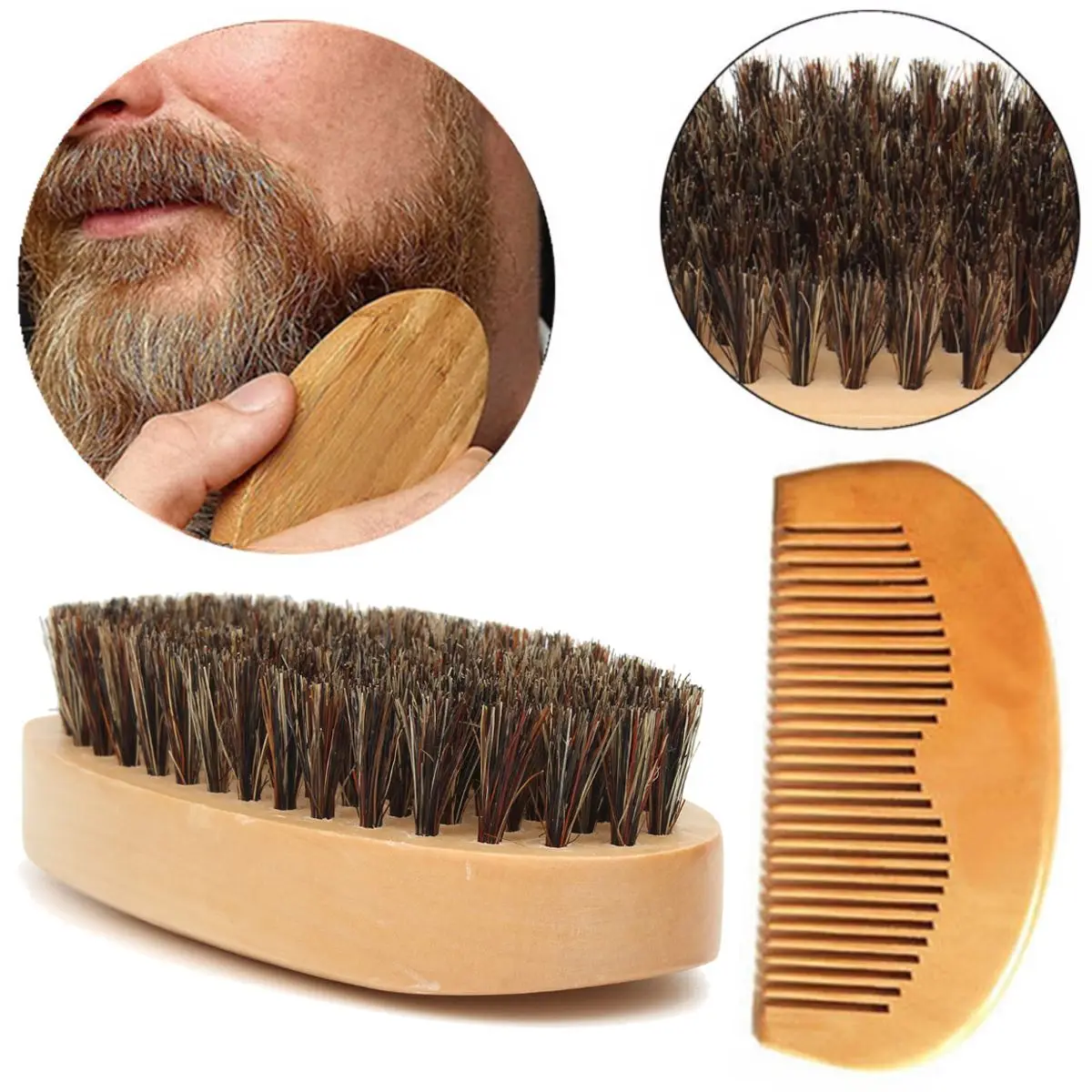 Buy 2pcs Beard Brush & Comb Kit Boar Bristles Mustache