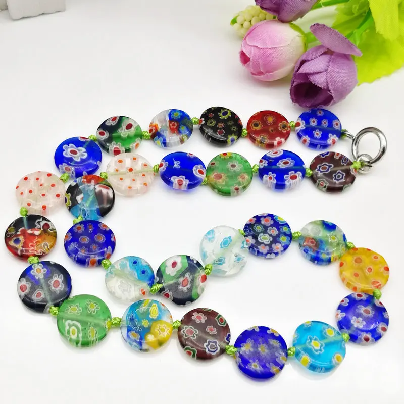 3 шт. Millefiori Vidro Lampwork Murano Contas Moeda Colar QUENTE