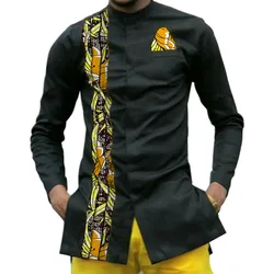 Camisa para Hombre con Estampado Africano, Estampado de Moda, Remiendo Negro, Dashiki para Hombre, Soporte de Cuello, Ropa Ankara, Tops de Manga Larga para Hombre Camisa para Hombre con Estampado Africano, Estampado de Moda, Remiendo Negro, Dashiki para Hombre, Soporte de Cuello, Ropa Ankara, Tops de Manga Larga para Hombre