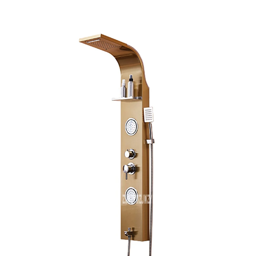 yellow Household Bathroom Shower Panel Rain Shower Faucets Set Wall-mounted 5-function SUK304 Stainless Steel Shower Panel Shower Set - Цвет: yellow